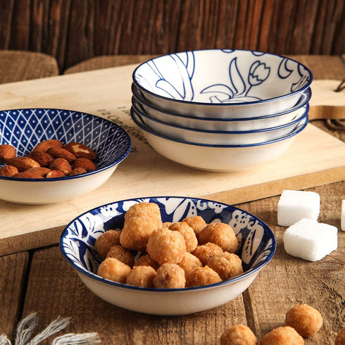 Selamica 2.5oz Ceramic Dip Bowls Set, Porcelain Dip Mini Bowls Soy Sauce Dish, dipping Bowls, Appetizer side dishes for party, family, pack of 6(Vintage Blue)