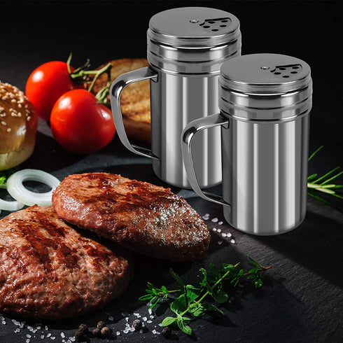 Accmor Salt and Pepper Shakers with Handle, Spice Dispenser with Adjustable Pour Holes, Stainless Steel Shakers for Salt/Pepper/Cinnamon/Powder Sugar
