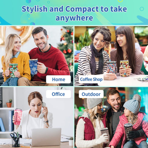 Reusable Iced Coffee Cup Sleeve Neoprene Insulated Sleeves Cup Holder with handle Idea for 30oz - 32oz Tumbler Cups, protein shake bottles(Only Cup Sleeves)(Bright Floral)