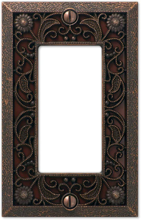 AMERELLE 65RDB Filigree Wallplate, 1 Rocker, Cast Metal, Aged Bronze, 1-Pack, Double Toggle