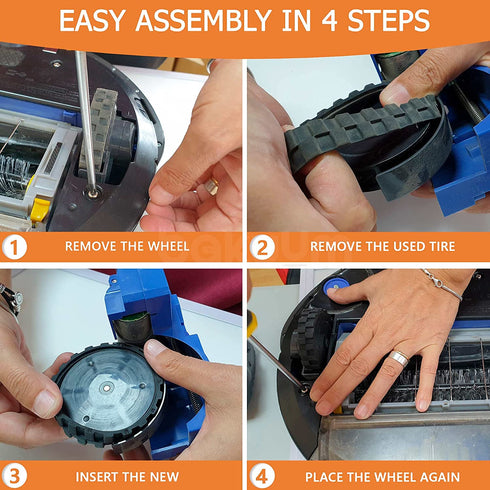 Tires for IROBOT ROOMBA Wheels Series 500, 600, 700, 800, 900 e5 e6 i7 (Pack of 2) Anti-slip, Great Adhesion and Easy Assembly. (Black)