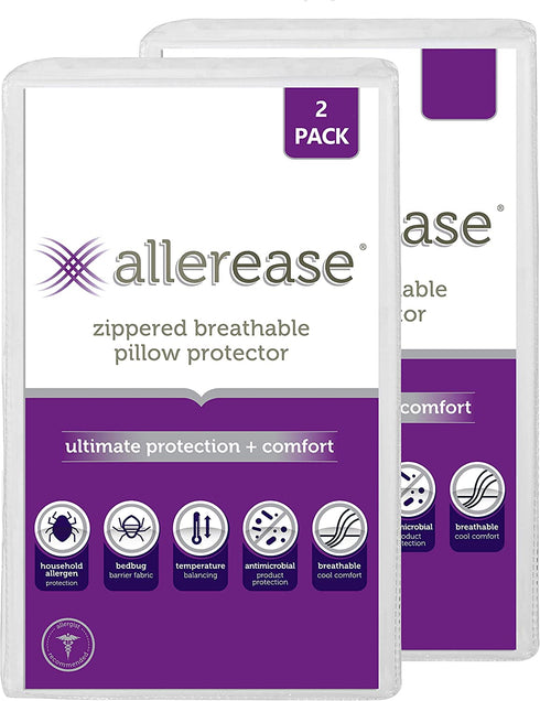 AllerEase Ultimate Pillow Protector, Standard/Queen, 2 Pack