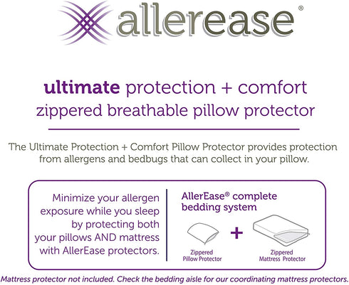 AllerEase Ultimate Pillow Protector, Standard/Queen, 2 Pack