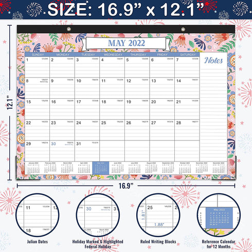 2022 Desk Calendar - Monthly Desk/Wall Calendar, 16.9" — 12.1", Jan 2022 - Dec 2022, Large Ruled Blocks + Premium Thick Paper + Corner Protectors - 12 Different Themes
