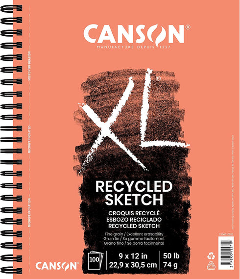 Canson XL Series Recycled Paper Sketch Pad, Side Wire Bound, 50 Pound, 9 x 12 Inch, 100 Sheets