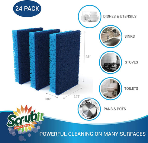 Scrubit Non-Scratch Cleaning Scrub Sponges- Scrubbing Dish Sponge Ideal for Washing Kitchen ,Dishes, Bathroom &More Dishwashing Sponge Along with A Thought Scrubber 24 sponges