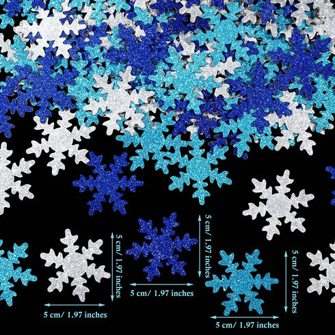 100 Pieces Snowflake Confetti Double-sided Sprinkles Christmas Snowflake Confetti Glitter Snowflake Confetti Decoration for Christmas Baby Shower Birthday Party Supplies (Silver, Blue, Royal Blue)