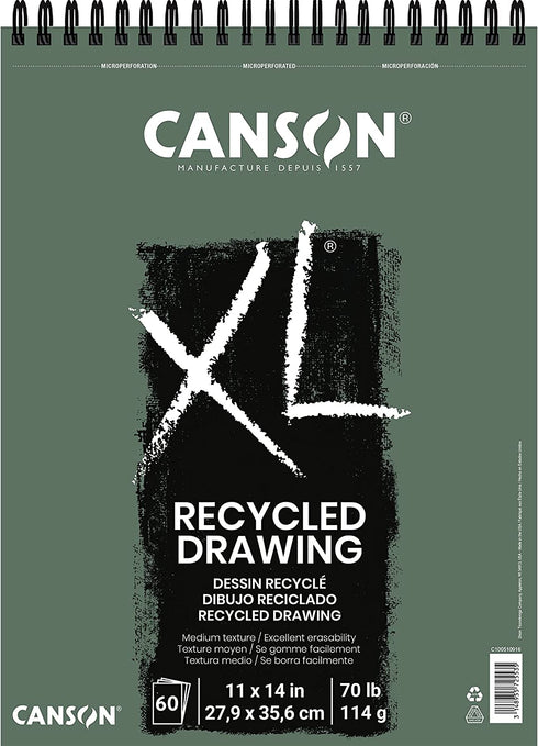 Canson XL Series Recycled Drawing Paper Pad, Top Wire Bound, 70 Pound, 11 x 14 Inch, 60 Sheets