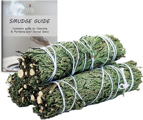 Cedar Smudge Sticks 3 Pack for Cleansing House, Meditation, Yoga, Negative Energy Cleanse, and Smudging with Starter Guide | 4 Inch Organic Cedar Sage Bundles