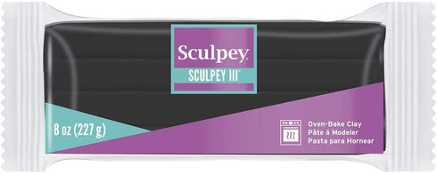 Sculpey III Polymer Oven-Bake Clay, Black, Non Toxic, 8 oz. bar, great for modeling, sculpting, holiday, DIY, mixed media and school projects. Great for kids and beginners!