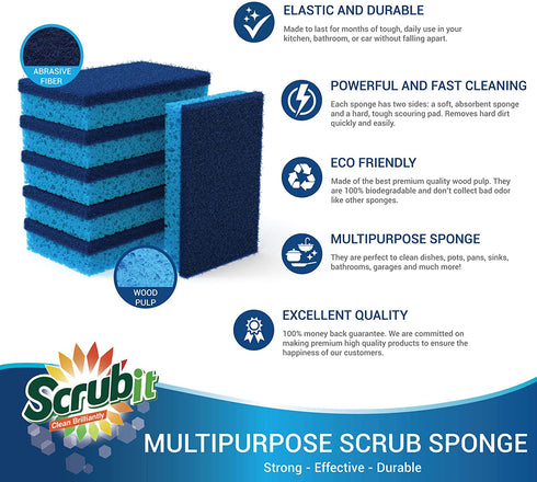 Scrubit Non-Scratch Cleaning Scrub Sponges- Scrubbing Dish Sponge Ideal for Washing Kitchen ,Dishes, Bathroom &More Dishwashing Sponge Along with A Thought Scrubber 24 sponges