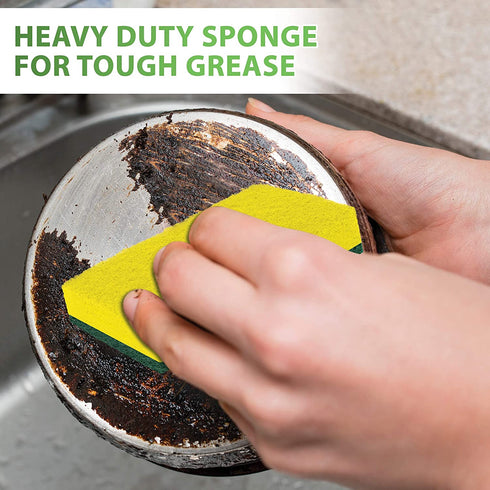 SCRUBIT Heavy Duty Scrub Sponges - Dishwashing Sponge Along with A Thought Scouring Pad -Ideal for Cleaning Kitchen ,Dishes, Bathroom- Yellow- 24 Dish sponges