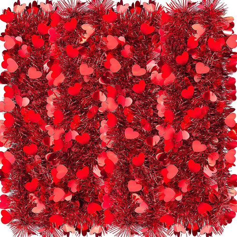 WILLBOND 26.2 Feet Heart Tinsel Garland Valentines Metallic Tinsel Twist Garland Shiny Hanging Decoration for Valentines Tree Wreath Wedding Party Supplies (Red)