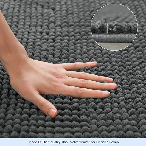 subrtex Bathroom Rugs Chenille Bath Rug Soft Short Plush Bath Mat Soft Shower Mat Water Absorbent Shower Mat Quick Dry Machine Washable(Gray,16" x 24")