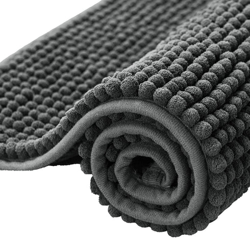 subrtex Bathroom Rugs Chenille Bath Rug Soft Short Plush Bath Mat Soft Shower Mat Water Absorbent Shower Mat Quick Dry Machine Washable(Gray,16" x 24")