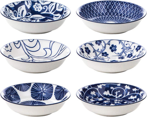 Selamica 2.5oz Ceramic Dip Bowls Set, Porcelain Dip Mini Bowls Soy Sauce Dish, dipping Bowls, Appetizer side dishes for party, family, pack of 6(Vintage Blue)