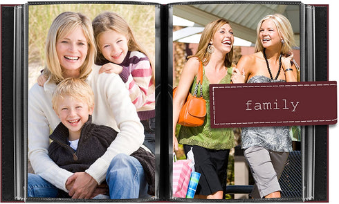 Pioneer Photo Albums EXP-46/BF 36-Pocket 4 by 6-Inch Embroidered "Family" Strap Sewn Leatherette Cover Photo Album, Mini, Burgundy