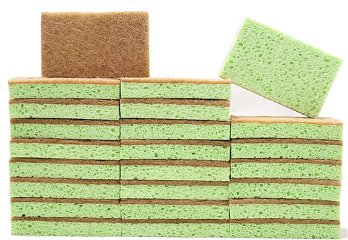 Natural Plant-Based Scrub Sponge by Scrub-it, Non-Scratch, Biodegradable scrubbing sponges with a Tough Anti-Bacterial scouring pad for Kitchen and Bathroom 24 Pack