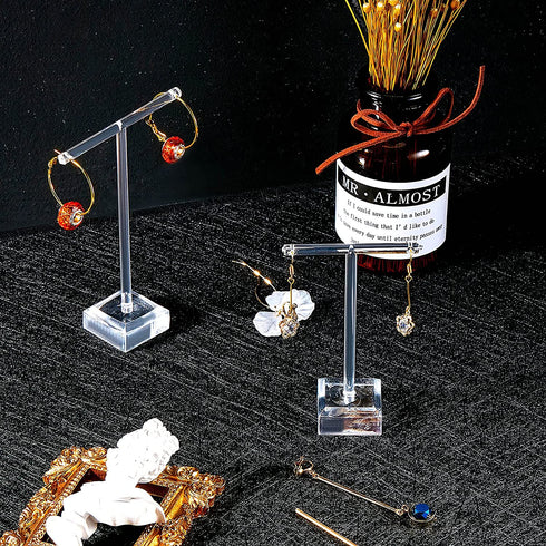 Acrylic Earring Holder Clear Earring Holder Countertop Earrings Display T-Bar Earrings Display Stand Holder Hanging Jewelry Organizer for Necklaces Bracelet Earrings (6)