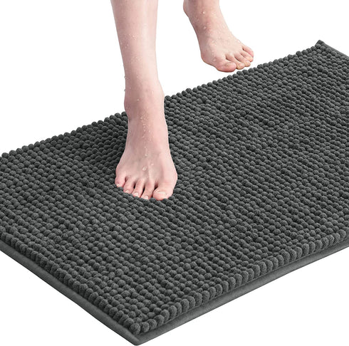 subrtex Bathroom Rugs Chenille Bath Rug Soft Short Plush Bath Mat Soft Shower Mat Water Absorbent Shower Mat Quick Dry Machine Washable(Gray,16" x 24")
