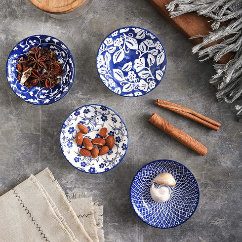 Selamica 2.5oz Ceramic Dip Bowls Set, Porcelain Dip Mini Bowls Soy Sauce Dish, dipping Bowls, Appetizer side dishes for party, family, pack of 6(Vintage Blue)