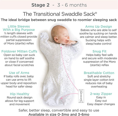 Amazing Baby Transitional Swaddle Sack with Arms Up Mitten Cuffs, Tiny Bear, Sterling, Small, 0-3 Months (Parents' Picks Award Winner)