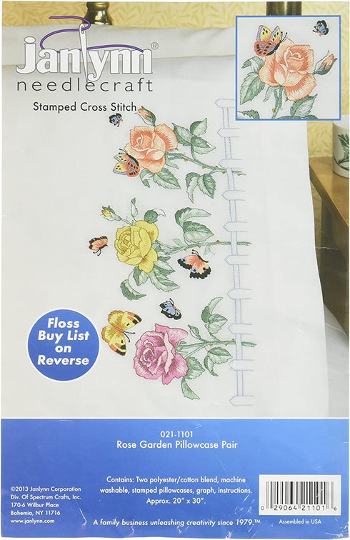 Janlynn Embroidery Kit Rose Garden Pillowcase Pair