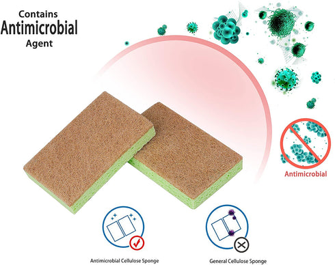 Natural Plant-Based Scrub Sponge by Scrub-it, Non-Scratch, Biodegradable scrubbing sponges with a Tough Anti-Bacterial scouring pad for Kitchen and Bathroom 24 Pack