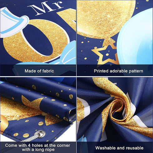 Boys 1st Birthday Decoration Mr. Onederful Birthday Party Supplies Boy 1st Birthday Backdrop Happy 1st Banner for Baby Toddler Little Man First Birthday Party Decor Photo Prop, 6 x 3.6 Feet